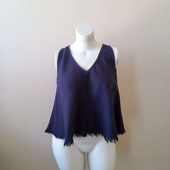 Indigo Rein Linen Blend Split Open Back Tank Top Navy Blue New - Picture 2 of 11